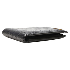 サンローラン YSLロゴ クロコ型押し 二つ折り財布 ブラック レザー レディース SAINT LAURENT 【中古】