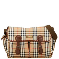 バーバリー ノバチェック シャドーホース ショルダーバッグ ベージュ ブラウン キャンバス レザー レディース BURBERRY 【中古】