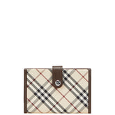 バーバリー チェック 手帳カバー ベージュ ブラウン キャンバス レザー レディース BURBERRY 【中古】