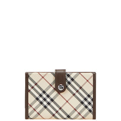 バーバリー チェック 手帳カバー ベージュ ブラウン キャンバス レザー レディース BURBERRY 【中古】