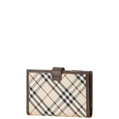 バーバリー チェック 手帳カバー ベージュ ブラウン キャンバス レザー レディース BURBERRY 【中古】