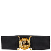 サンローラン YSLロゴ ワイドゴム ベルト ブラック ゴールド ポリエステル ゴム レディース SAINT LAURENT 【中古】