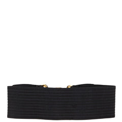 サンローラン YSLロゴ ワイドゴム ベルト ブラック ゴールド ポリエステル ゴム レディース SAINT LAURENT 【中古】