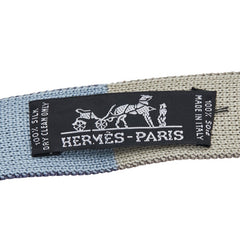 エルメス キャトルタン スリム ニットタイ ネクタイ ブルー グレー シルク レディース HERMES 【中古】