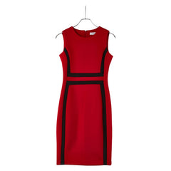 カルバンクライン バイカラー ノースリーブワンピース サイズ:2 レッド ブラック ポリエステル スパンデックス レディース Calvin Klein 【中古】
