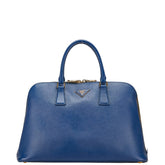 プラダ 三角ロゴプレート ハンドバッグ ブルー レザー レディース PRADA 【中古】