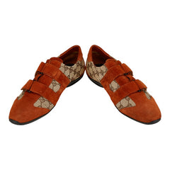 グッチ GGキャンバス ベルクロ スニーカー サイズ:39 121830 ベージュ オレンジ キャンバス スウェード レディース GUCCI 【中古】