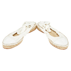 エルメス スリッポン エスパドリーユ サイズ:37 ホワイト キャンバス レザー レディース HERMES 【中古】