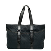 グッチ GGキャンバス トートバッグ 153238 ネイビー ブラック キャンバス レザー レディース GUCCI 【中古】
