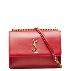 サンローラン YSLロゴ チェーン ショルダーバッグ レッド レザー レディース SAINT LAURENT 【中古】