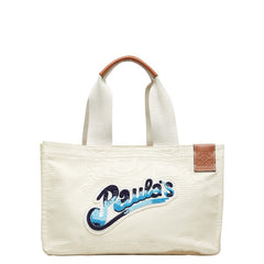 ロエベ Paula’s Ibiza パウラズイビザ カンバス トートバッグ ホワイト アイボリー ブルー キャンバス レディース LOEWE 【中古】