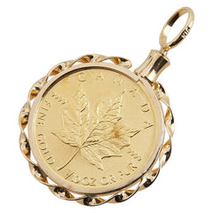 K24YG イエローゴールド K18YG イエローゴールド カナダ 10OZ エリザベス2世 メイプルリーフ 5ドル金貨 ペンダントトップ レディース 【中古】