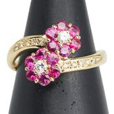 K18YG イエローゴールド ルビー1.03ct ダイヤ0.22ct 花 フラワー モチーフ リング 指輪 レディース 18号 【中古】