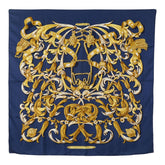 エルメス カレ90 LE MORS A LA CONETABLE 轡の気品 スカーフ ブルー ゴールド シルク レディース HERMES 【中古】