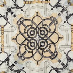 エルメス カレ90 Eperson d,or 黄金の拍車 スカーフ ホワイト ブラック マルチカラー シルク レディース HERMES 【中古】