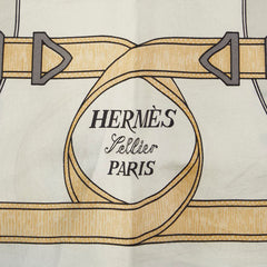 エルメス カレ90 Eperson d,or 黄金の拍車 スカーフ ホワイト ブラック マルチカラー シルク レディース HERMES 【中古】