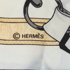 エルメス カレ90 Eperson d,or 黄金の拍車 スカーフ ホワイト ブラック マルチカラー シルク レディース HERMES 【中古】