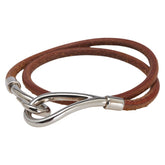 エルメス ジャンボ ブレスレット チョーカー ブラウン シルバー レザー メタル レディース HERMES 【中古】