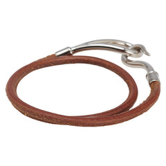 エルメス ジャンボ ブレスレット チョーカー ブラウン シルバー レザー メタル レディース HERMES 【中古】