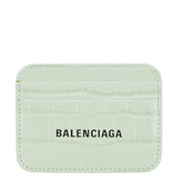 バレンシアガ ロゴ 型押し カードケース パスケース 593812 ライトグリーン レザー レディース BALENCIAGA 【中古】