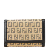 フェンディ ズッキーノ 二つ折り財布 8M0029 ベージュ ブラック キャンバス レザー レディース FENDI 【中古】