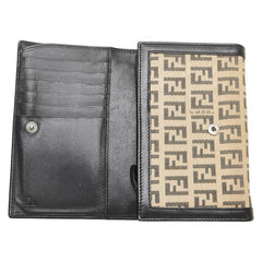 フェンディ ズッキーノ 二つ折り財布 8M0029 ベージュ ブラック キャンバス レザー レディース FENDI 【中古】
