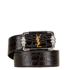 サンローラン YSL クロコ型押し ベルト 640548 ブラック レザー レディース SAINT LAURENT 【中古】