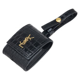 サンローラン YSLロゴ クロコダイル型押し AirPods エアポッツケース イヤホンケース ブラック レザー レディース SAINT LAURENT 【中古】