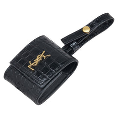 サンローラン YSLロゴ クロコダイル型押し AirPods エアポッツケース イヤホンケース ブラック レザー レディース SAINT LAURENT 【中古】