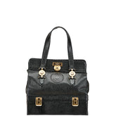 ヴェルサーチェ サンバースト 2段式 バニティバッグ ハンドバッグ ブラック レザー レディース VERSACE 【中古】