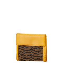 フェンディ 二つ折り財布 8M0035 ブラウン イエロー レザー キャンバス レディース FENDI 【中古】
