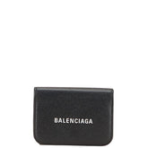 バレンシアガ ロゴ コンパクトウォレット 三つ折り財布 593813 ブラック レザー レディース BALENCIAGA 【中古】
