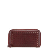 ボッテガヴェネタ イントレチャート スタッズ 長財布 ラウンドファスナー ワインレッド レザー レディース BOTTEGAVENETA 【中古】