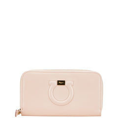 サルヴァトーレフェラガモ ガンチーニ ロゴプレート 長財布 ラウンドファスナー ピンク レザー レディース Salvatore Ferragamo 【中古】