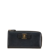 サルヴァトーレフェラガモ ヴァラリボン 長財布 L字ファスナー ブラック レザー レディース Salvatore Ferragamo 【中古】