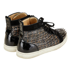 クリスチャンルブタン スタッズ スニーカー ハイカットスニーカー サイズ:40 ブラック ブラウン スウェード パテントレザー メンズ Christian Louboutin 【中古】