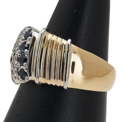 K18YG イエローゴールド Pt900 プラチナ コンビ ダイヤ0.16ct ルビー0.28ct サファイア0.27ct リング 指輪 レディース 14.5号 【中古】
