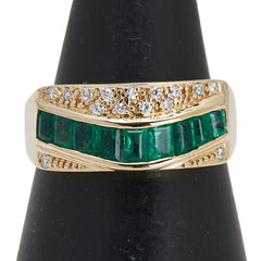 K18YG イエローゴールド エメラルド0.57ct ダイヤ0.08ct リング 指輪 レディース 9号 【中古】