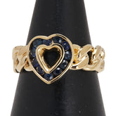 K18YG イエローゴールド サファイア0.38ct ハート チェーン モチーフ リング 指輪 レディース 10.5号 【中古】