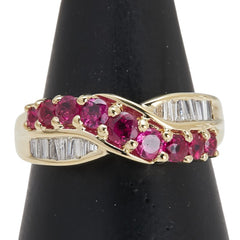 K18YG イエローゴールド ルビー1.07ct ダイヤ0.26ct リング 指輪 レディース 15号 【中古】