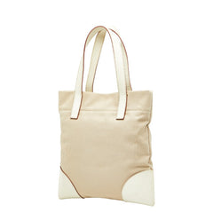 プラダ 三角ロゴプレート トートバッグ ハンドバッグ ベージュ アイボリー キャンバス レザー レディース PRADA 【中古】