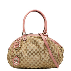 グッチ GGキャンバス ハンドバッグ ショルダーバッグ 2WAY 223974 ブラウン ピンク キャンバス レザー レディース GUCCI 【中古】