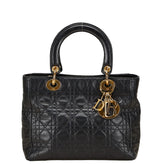 ディオール レディディオール カナージュ ハンドバッグ ブラック レザー レディース Dior 【中古】