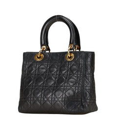 ディオール レディディオール カナージュ ハンドバッグ ブラック レザー レディース Dior 【中古】