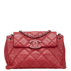 シャネル ハンプトンズ ココマーク ウルトラステッチ チェーン ショルダーバッグ レッド レザー レディース CHANEL 【中古】