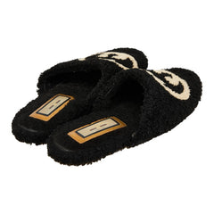 グッチ インターロッキングG サンダル サイズ:9 ブラック ベージュ ボア レディース GUCCI 【中古】