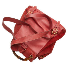 グッチ バンブー リュック バックパック 003.2058.0016 レッド ブラウン スウェード レザー レディース GUCCI 【中古】