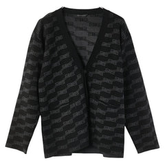 バレンシアガ BBロゴ カーディガン サイズ:2 ブラック グレー コットン ウール ポリエステル メンズ BALENCIAGA 【中古】