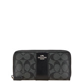 コーチ シグネチャー ラウンドファスナー 長財布 グレー ブラック PVC レザー レディース COACH 【中古】