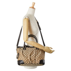 グッチ GGキャンバス スーキー ハンドバッグ ショルダーバッグ 2WAY 247902 ベージュ ブラウン キャンバス レザー レディース GUCCI 【中古】